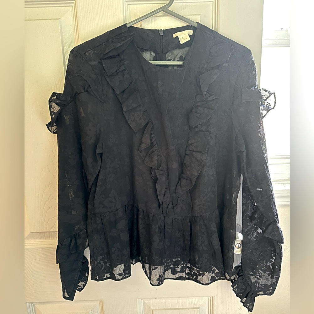 H&M Floral black lace ruffle top